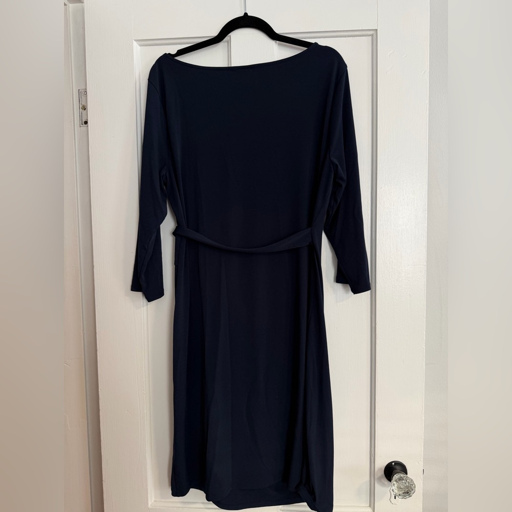 Ann Taylor Factory Faux Wrap Navy Blue Dress XL - Picture 3 of 6